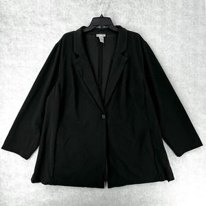 Catherines Womens Knit Ponte Jacket Womens 22/24W Long One Button Blazer‎ Black